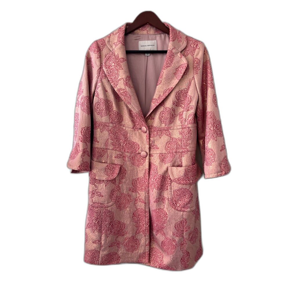 Banana Republic Pink Brocade Floral 3/4 sleeve Jacket - Size M